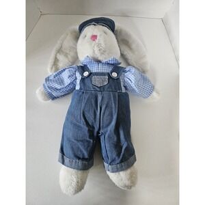 Dan Dee‎ Bunny Rabbit Plush Denim Overalls Stuffed Animal Blue Outfit 22"